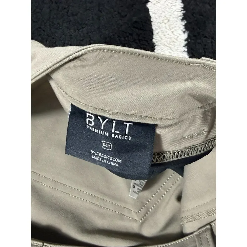 BYLT Pants Mens 34 Tall Taupe Everyday Pant Stretch Travel Golf Casual